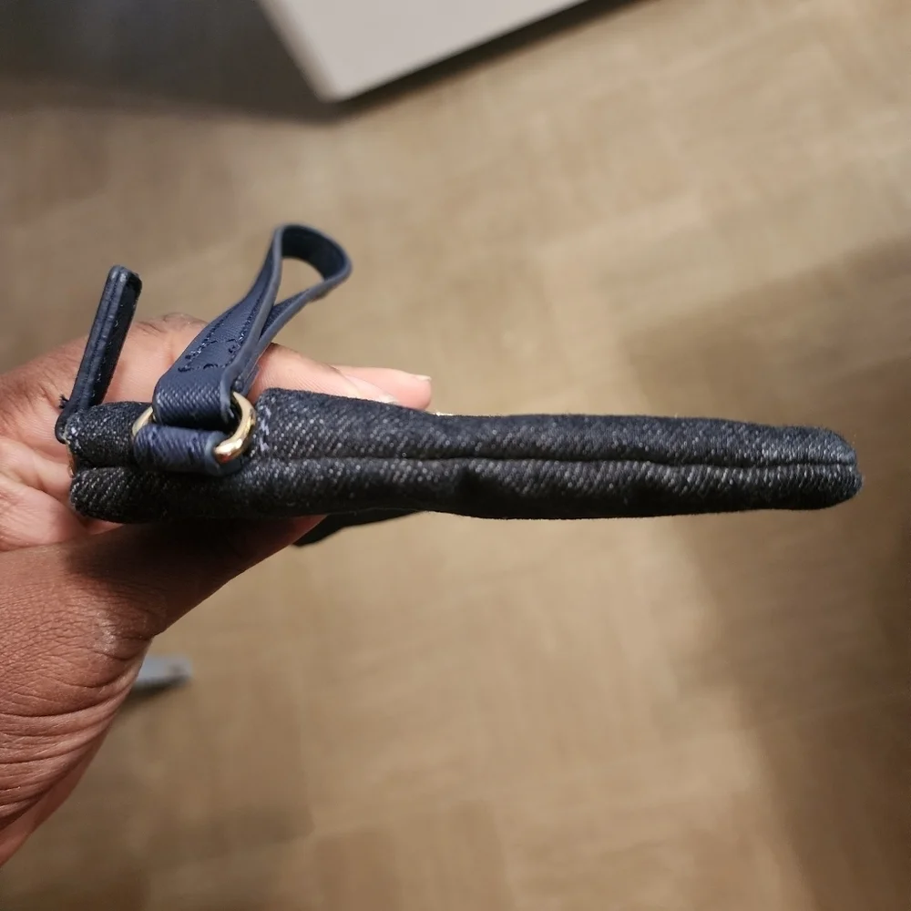 Tommy Hilfiger Stripe Wristlet Wallet Bag Navy Denim Canvas